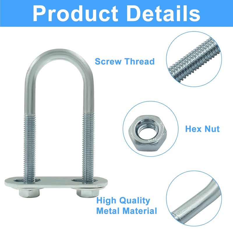 Moicstiy 4 Sets M6 U Bolts 7/8 Inch Wide, Round U-Bolts with Frame Plates, Nuts, and Washer, Zinc Plated Steel U Clamp for Trailers, Boats (22 mm x 70 mm - Image 3